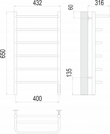 Полка П6 400х650 Электро (quick touch) Полотенцесушитель  TERMINUS Энгельс - фото 3