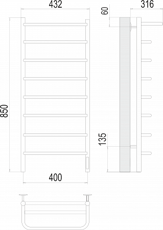 Полка П8 400х850 Электро (quick touch) Полотенцесушитель  TERMINUS Энгельс - фото 3