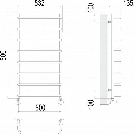 Стандарт П8 500х800  Полотенцесушитель  TERMINUS Энгельс - фото 3