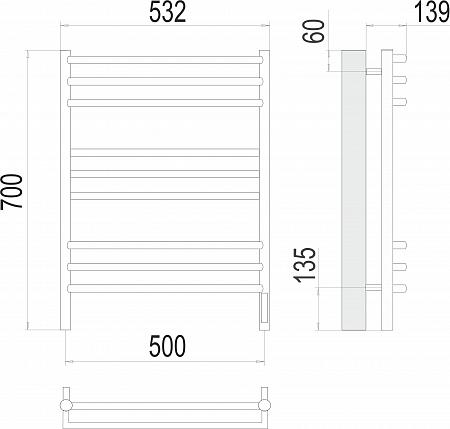 Прато П9 500х700 электро (sensor quick touch) Полотенцесушитель  TERMINUS Энгельс - фото 3