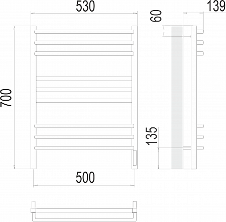 Соренто П9 500х700 электро (sensor quick touch) Полотенцесушитель  TERMINUS Энгельс - фото 3