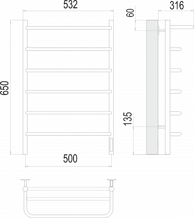 Полка П6 500х650 Электро (quick touch) Полотенцесушитель  TERMINUS Энгельс - фото 3